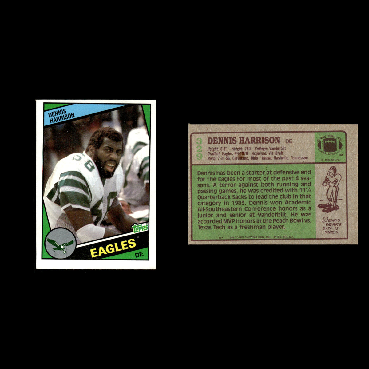Dennis Harrison #329 1984 Topps Philadelphia Eagles Football Card NFL EX