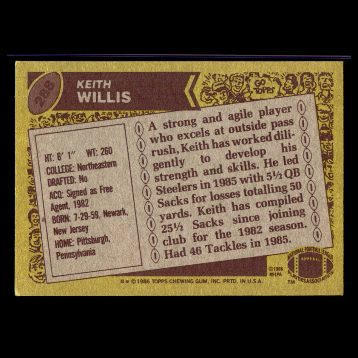Keith Willis #288 1986 Topps Pittsburgh Steelers Football Card NFL EX