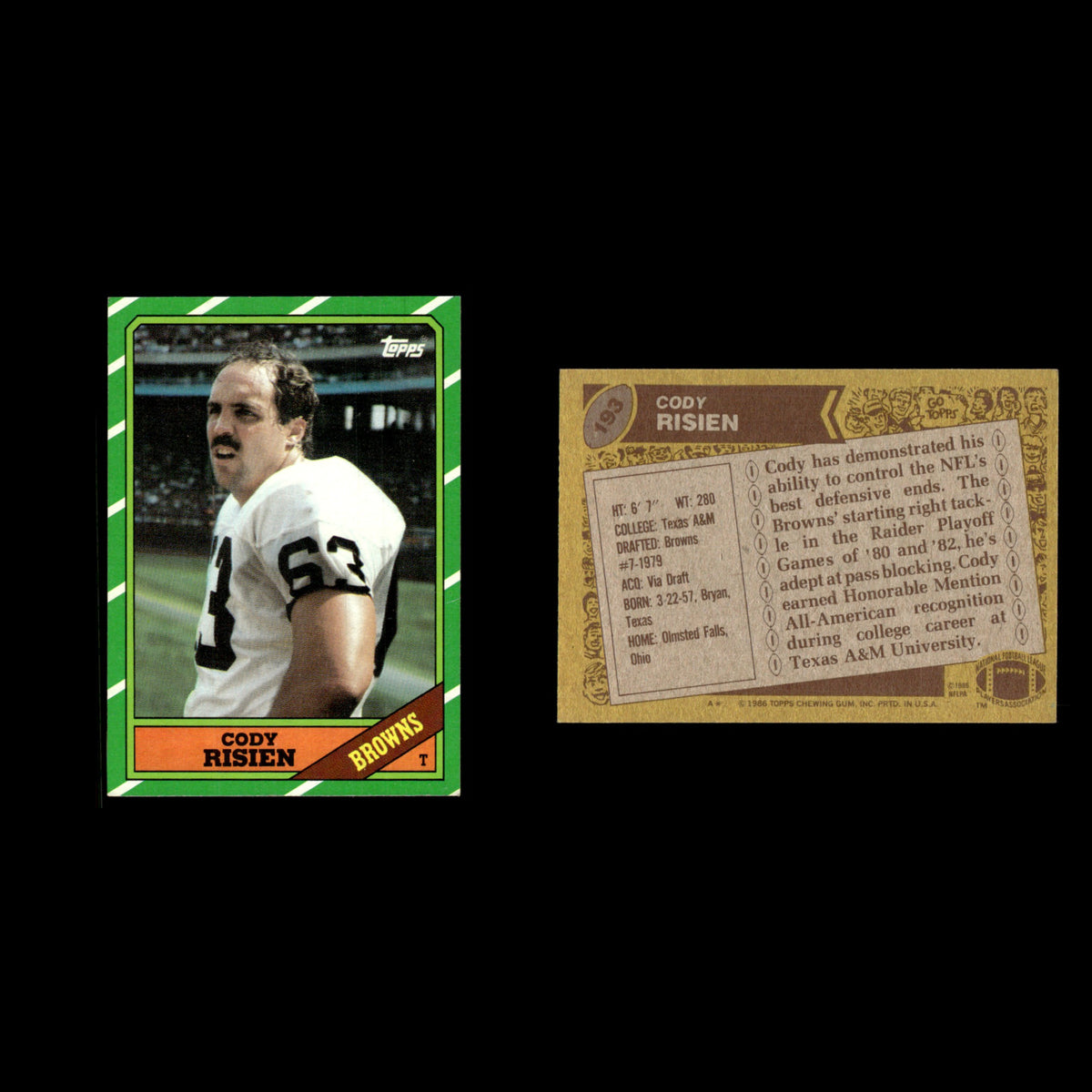 Cody Risien #193 1986 Topps Cleveland Browns Football Card NFL EX