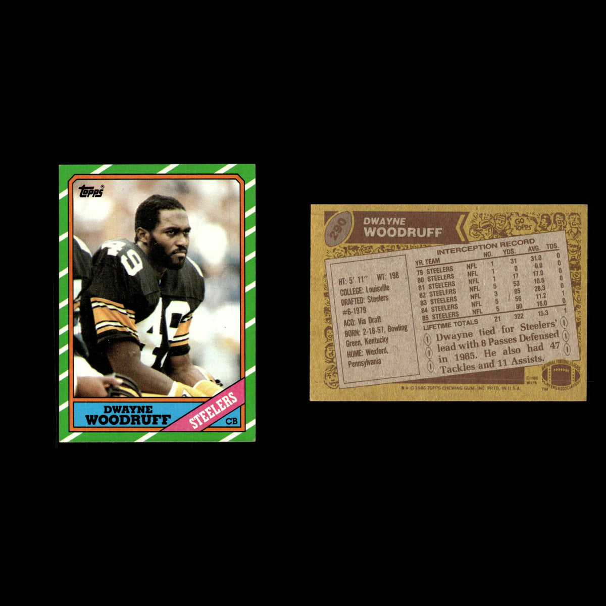 Dwayne Woodruff #290 1986 Topps Pittsburgh Steelers Football Card NFL EX