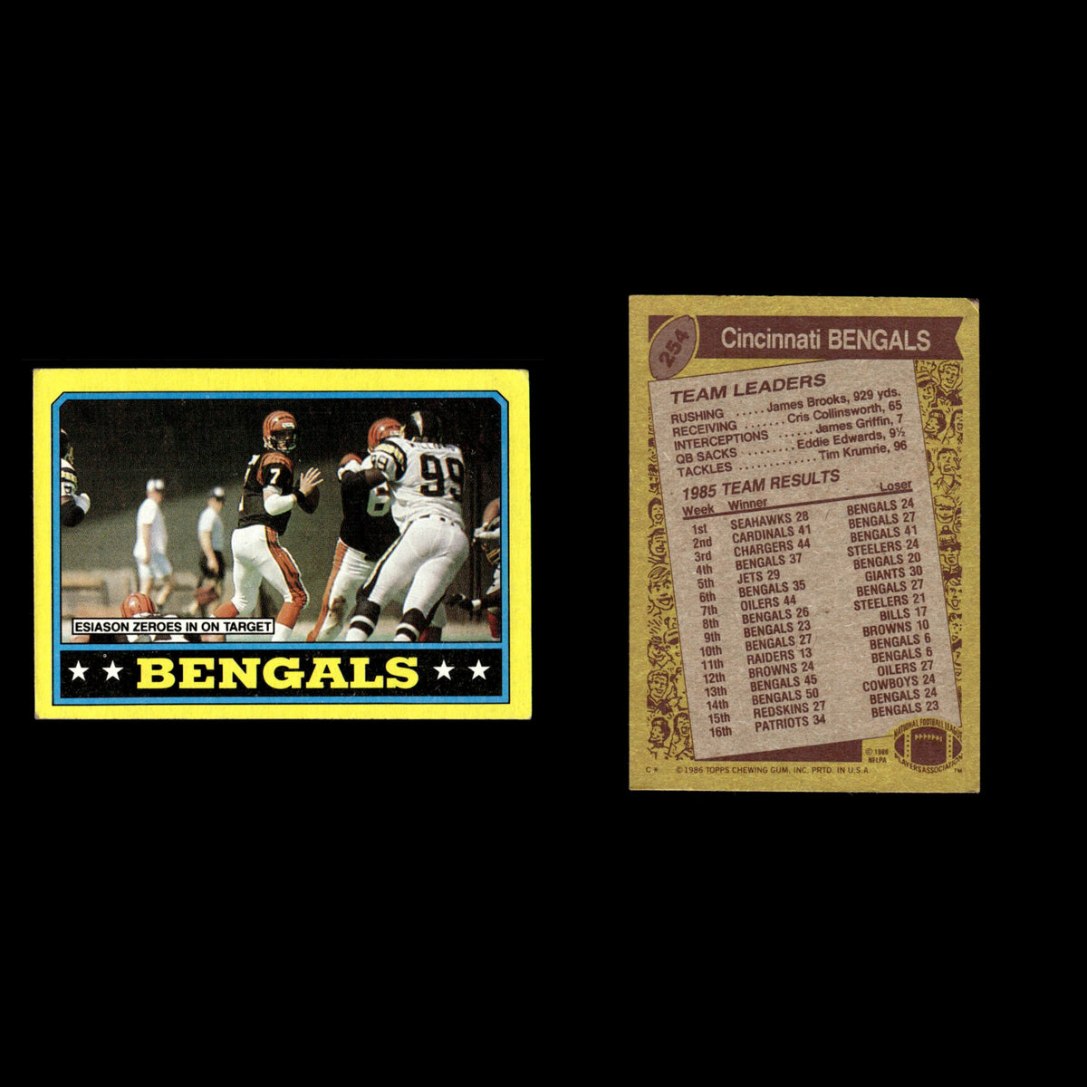 Boomer Esiason #254 1986 Topps Cincinnati Bengals Football Card NFL EX