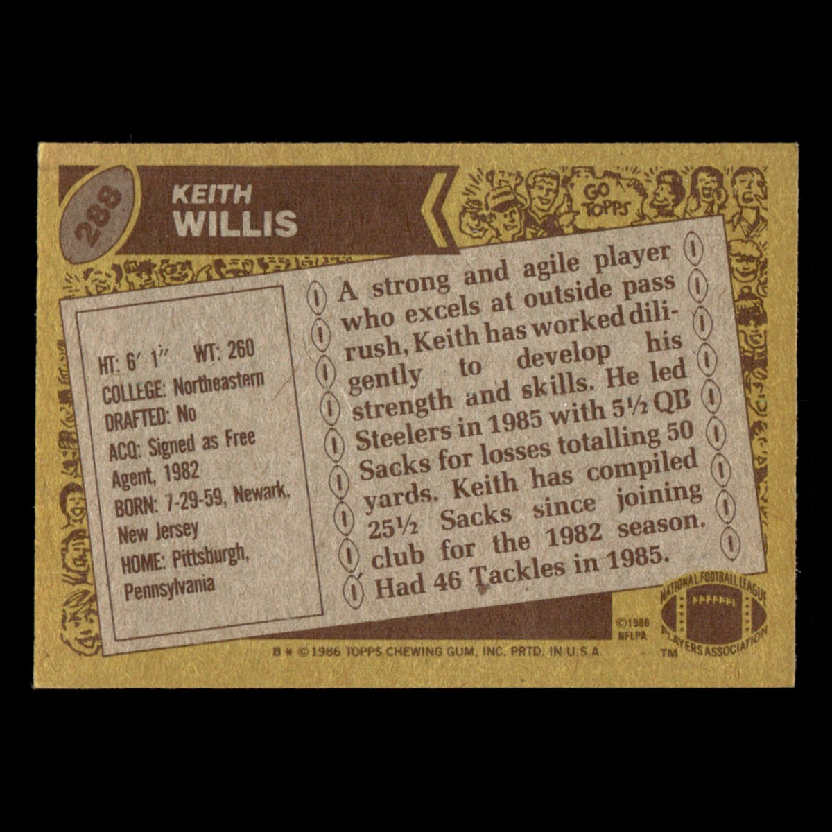 Keith Willis #288 1986 Topps Pittsburgh Steelers Football Card NFL EX