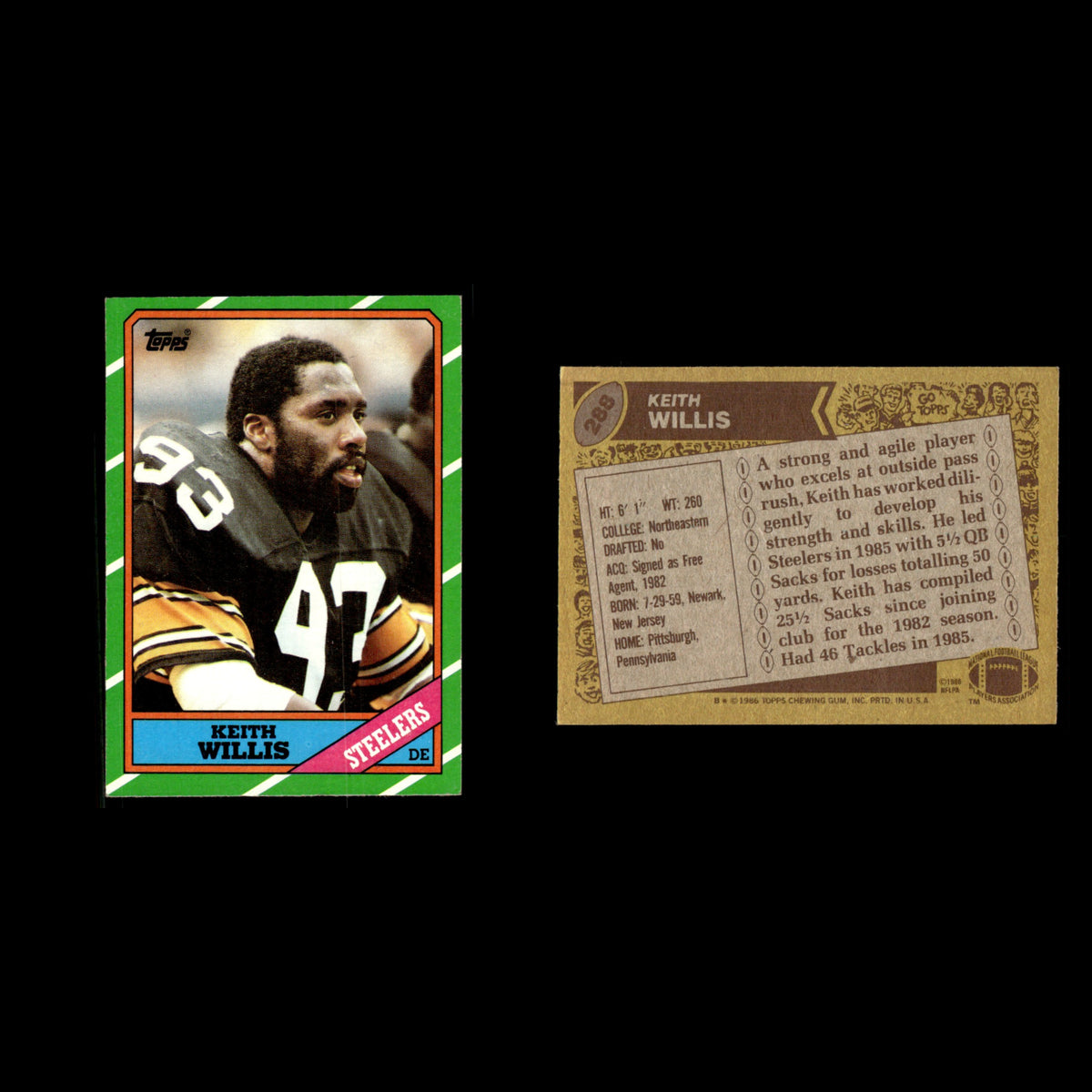Keith Willis #288 1986 Topps Pittsburgh Steelers Football Card NFL EX