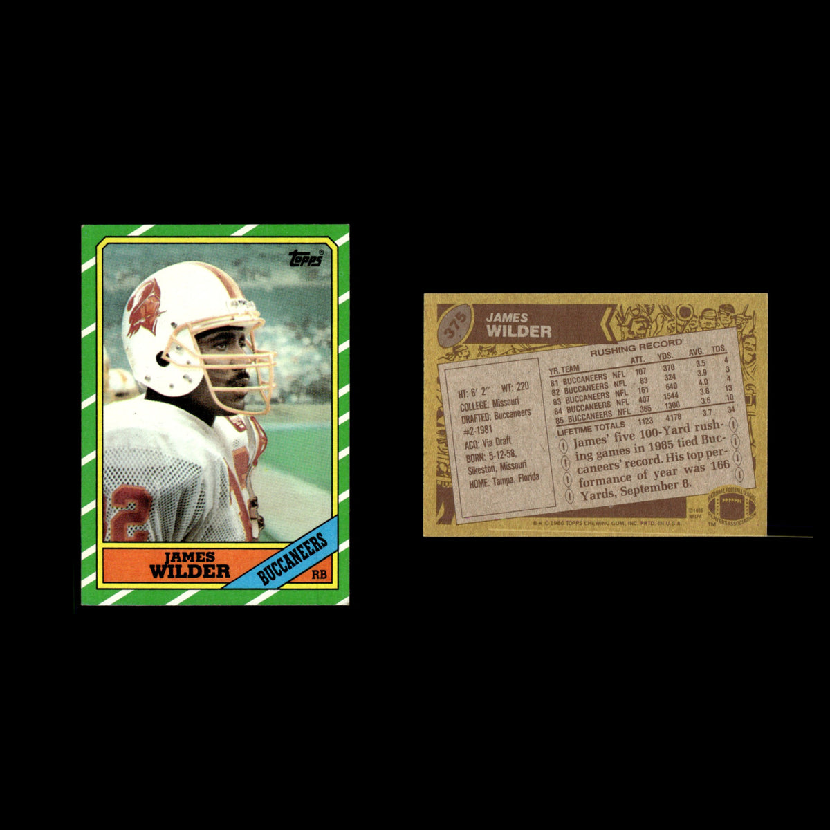 James Wilder #375 1986 Topps Tampa Bay Buccaneers Football Card NFL EX