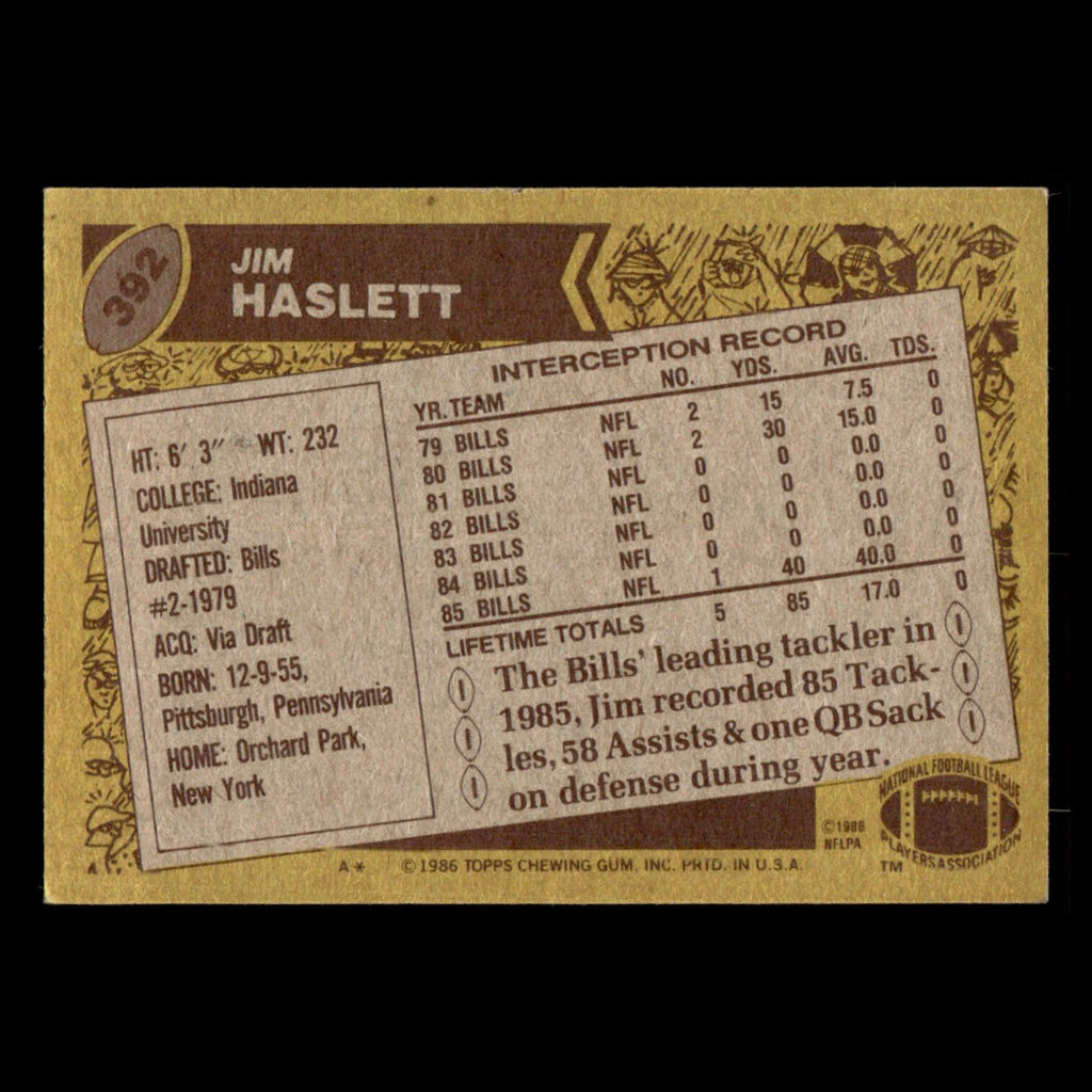Jim Haslett #392 1986 Topps Buffalo Bills Football Card NFL EX