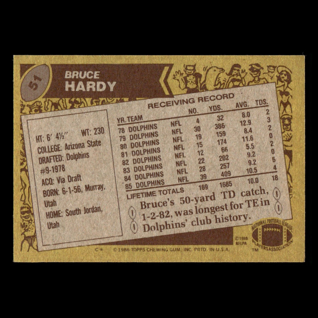 Bruce Hardy #51 1986 Topps Miami Dolphins Football Card NFL EX