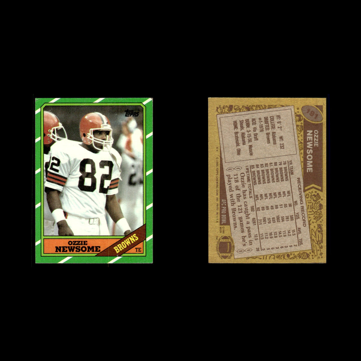 Ozzie Newsome #191 1986 Topps Cleveland Browns Football Card NFL EX