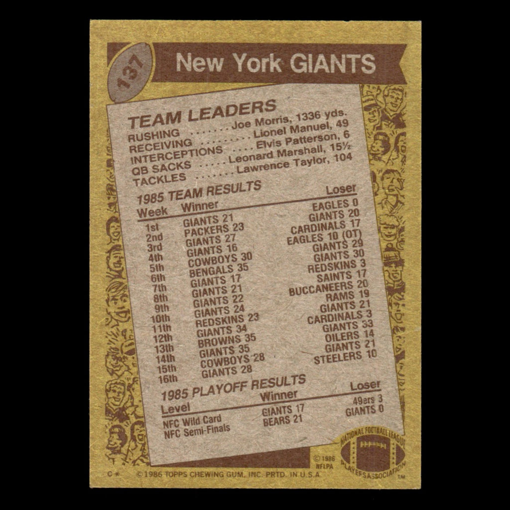 Joe Morris #137 1986 Topps New York Giants Football Card NFL EX