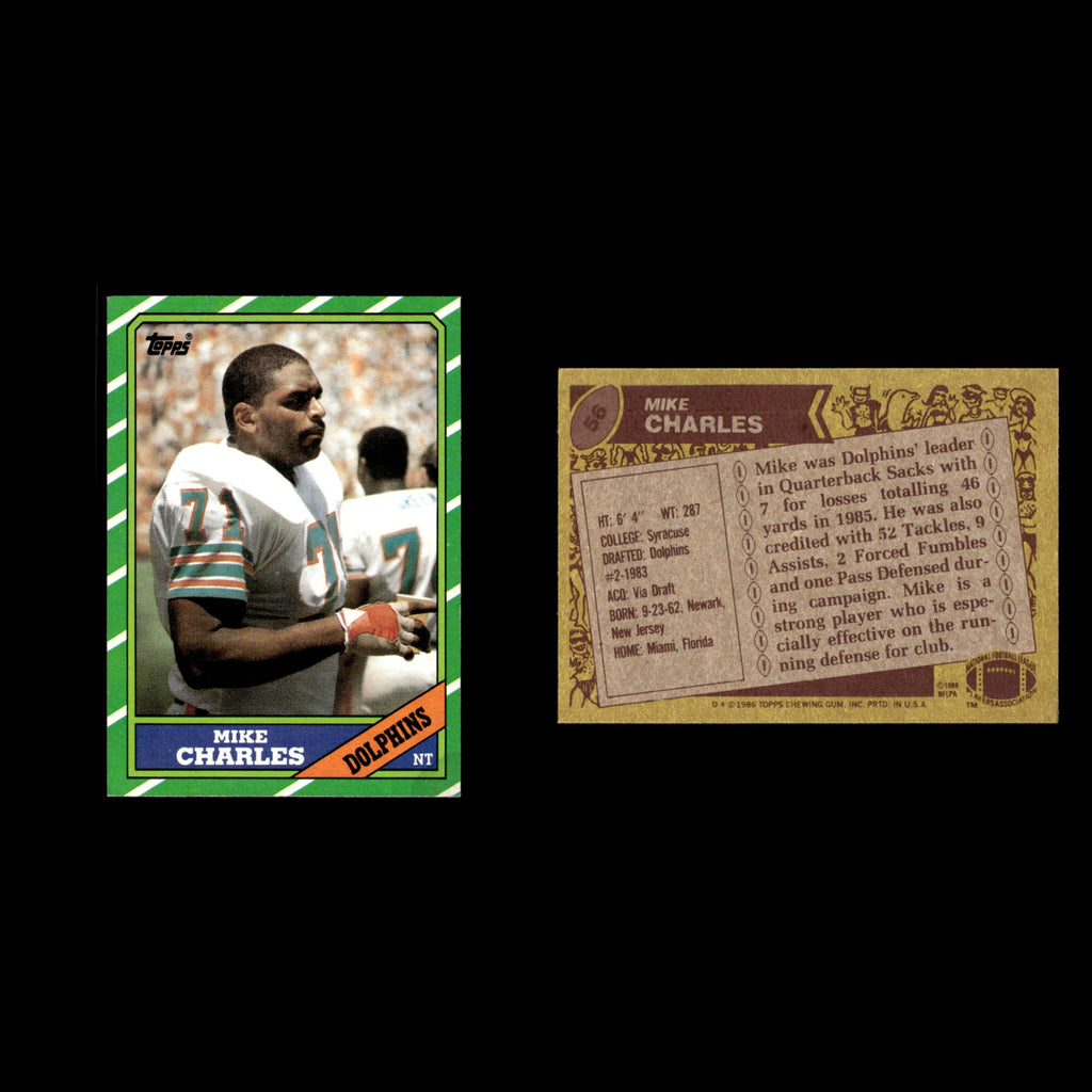 Mike Charles #56 1986 Topps Miami Dolphins Football Card NFL EX