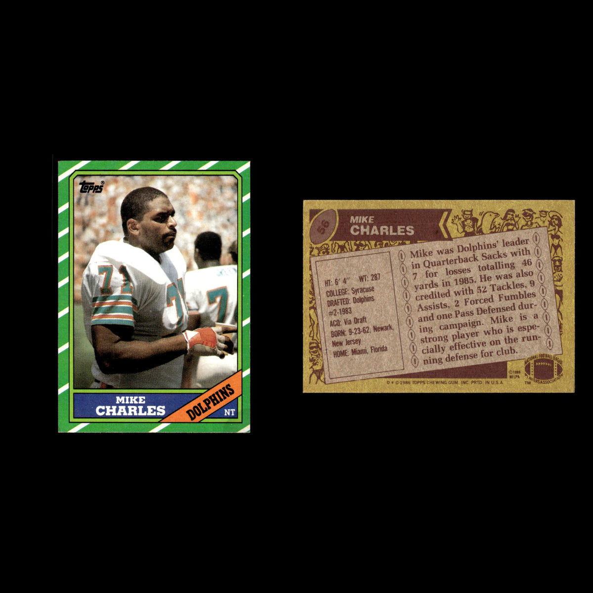 Mike Charles #56 1986 Topps Miami Dolphins Football Card NFL EX