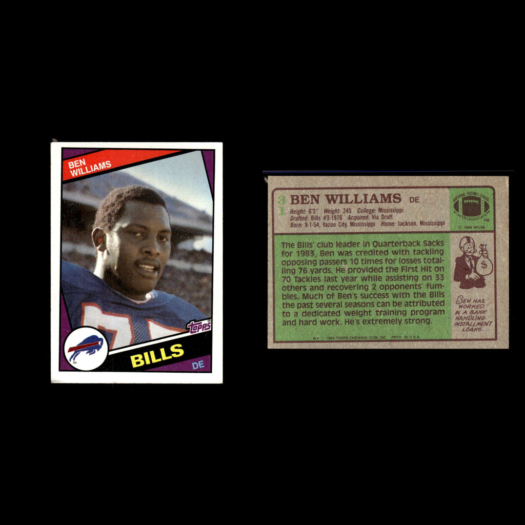 Ben Williams #31 1984 Topps Buffalo Bills Football Card NFL EX
