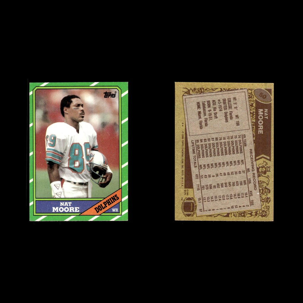 Nat Moore #50 1986 Topps Miami Dolphins Football Card NFL EX