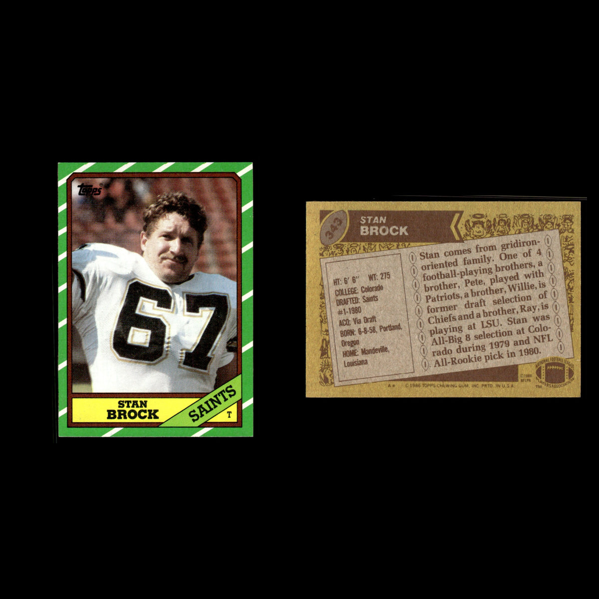 Stan Brock #343 1986 Topps New Orleans Saints Football Card NFL EX