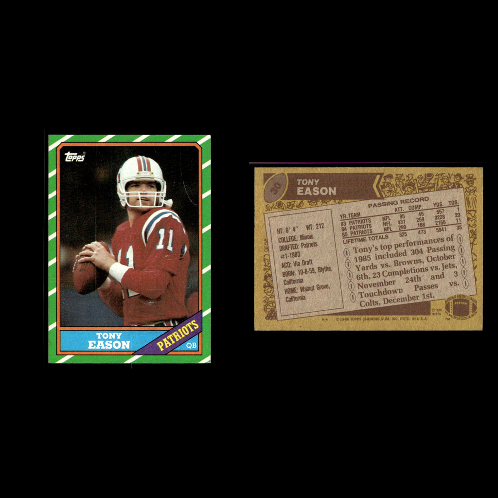 Tony Eason #30 1986 Topps New England Patriots Football Card NFL EX
