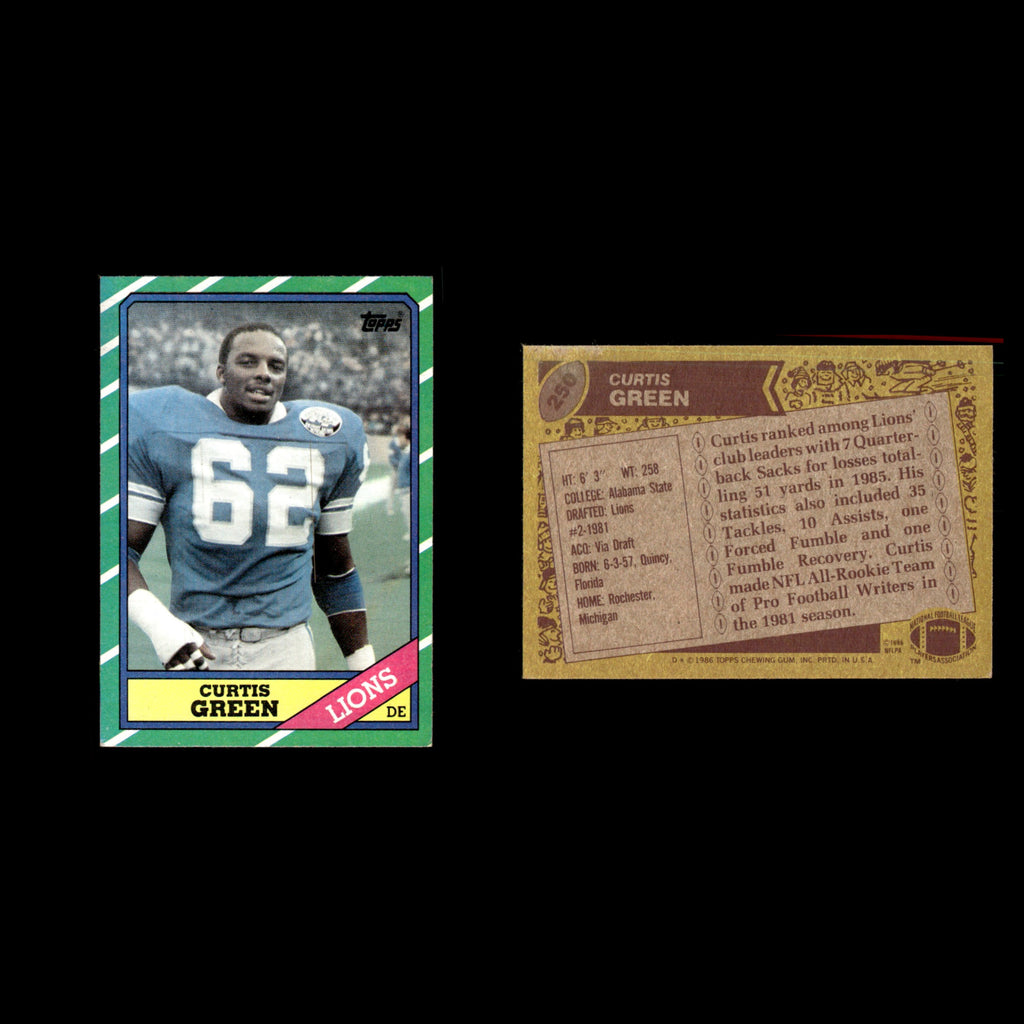 Curtis Green #250 1986 Topps Detroit Lions Football Card NFL EX