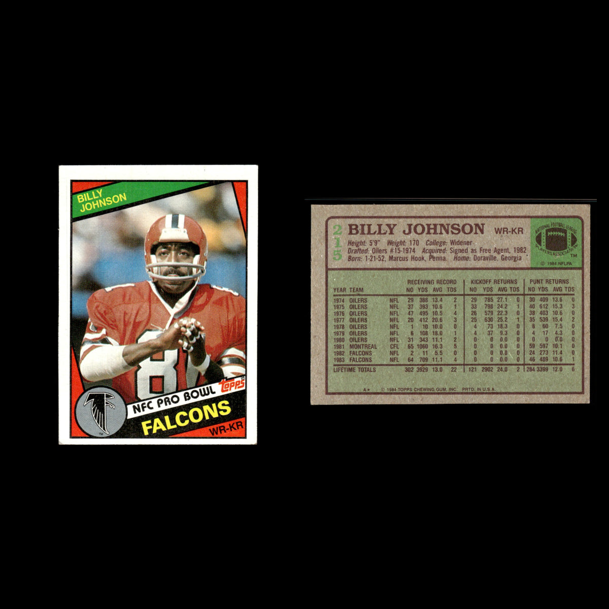 Billy Johnson #215 1984 Topps Atlanta Falcons Football Card NFL EX