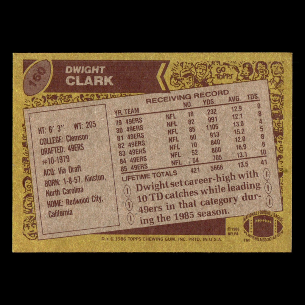 Dwight Clark #160 1986 Topps San Francisco 49ers Football Card NFL EX