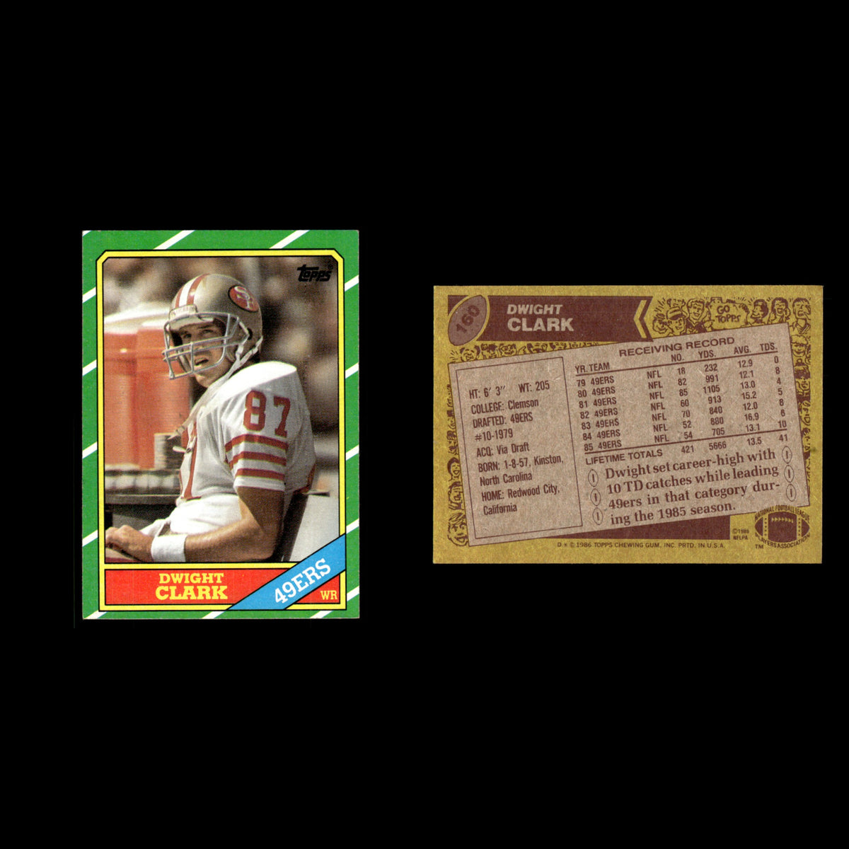 Dwight Clark #160 1986 Topps San Francisco 49ers Football Card NFL EX