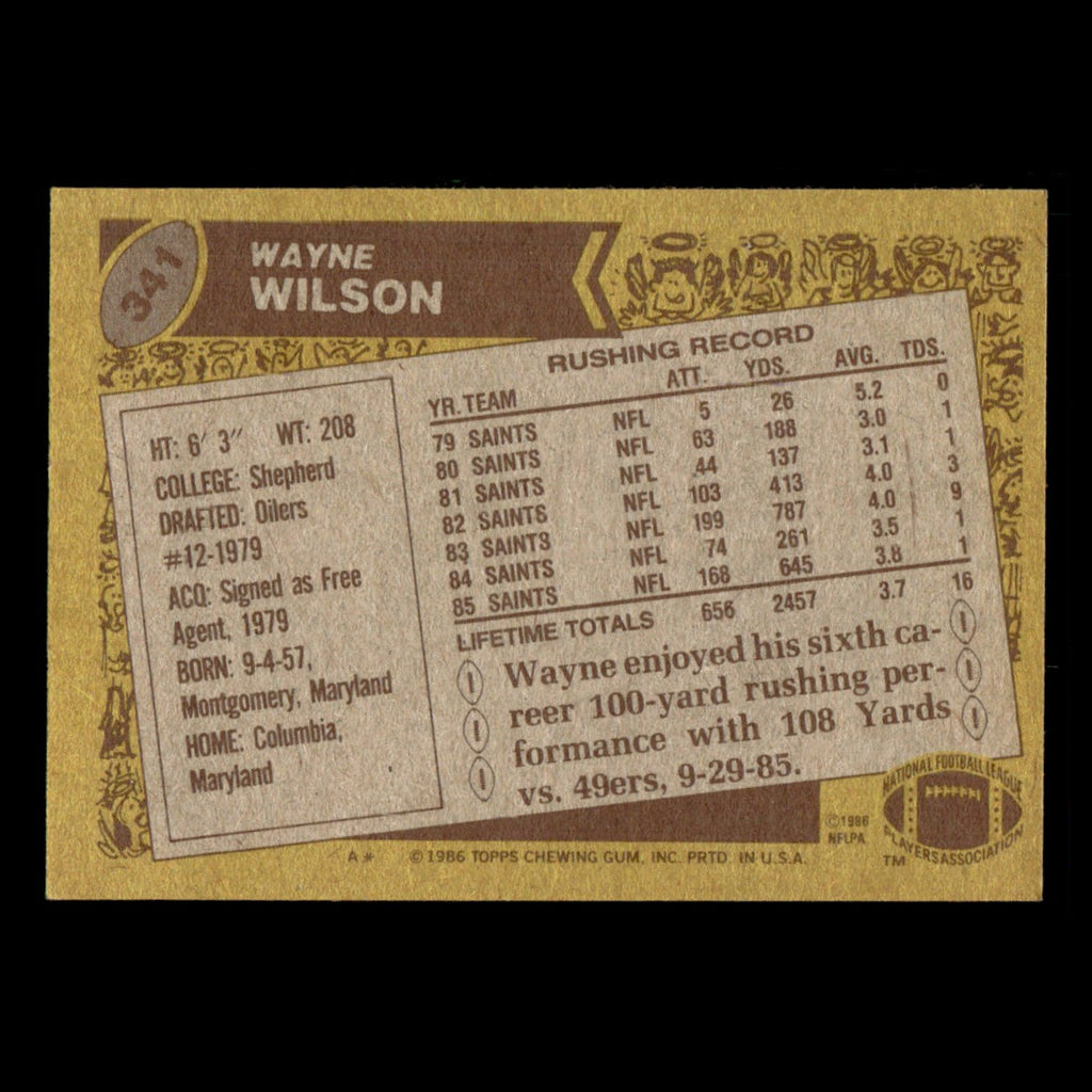 Wayne Wilson #341 1986 Topps New Orleans Saints Football Card NFL EX