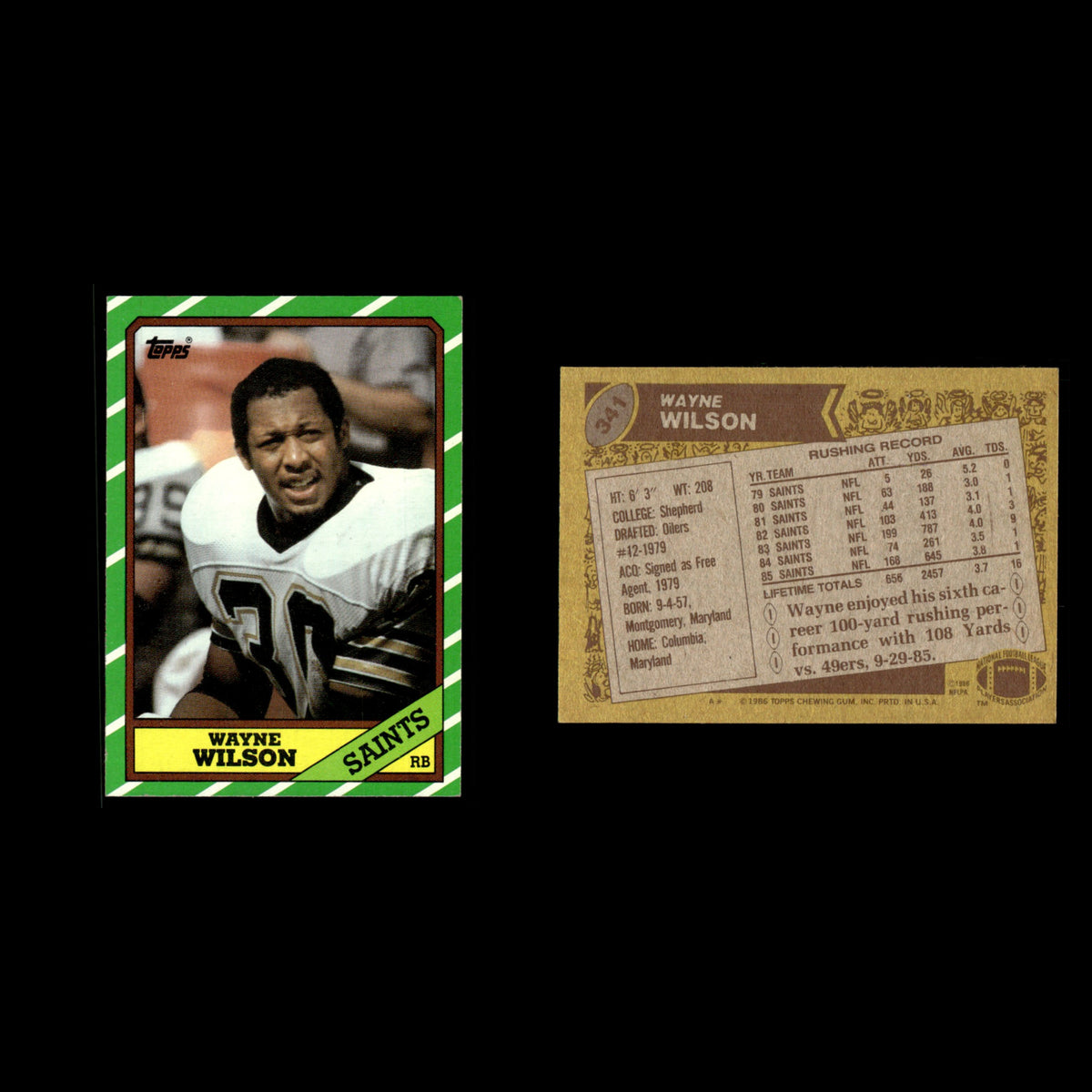 Wayne Wilson #341 1986 Topps New Orleans Saints Football Card NFL EX