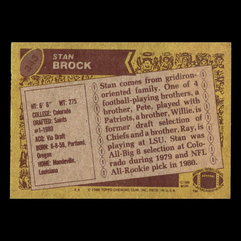 Stan Brock #343 1986 Topps New Orleans Saints Football Card NFL EX