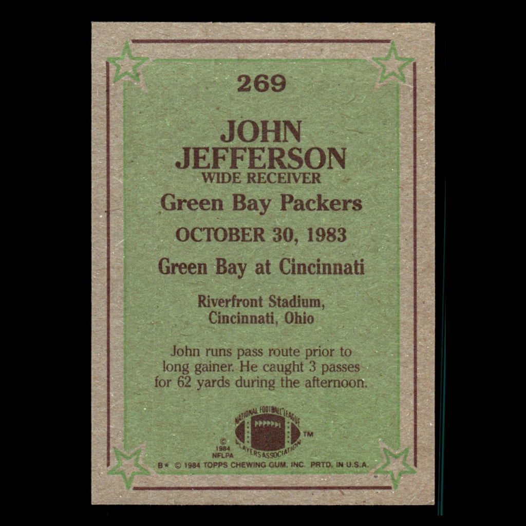 John Jefferson #269 1984 Topps Green Bay Packers Football Card NFL EX