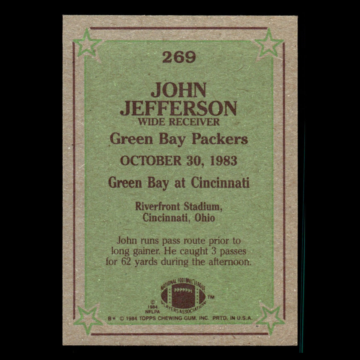 John Jefferson #269 1984 Topps Green Bay Packers Football Card NFL EX