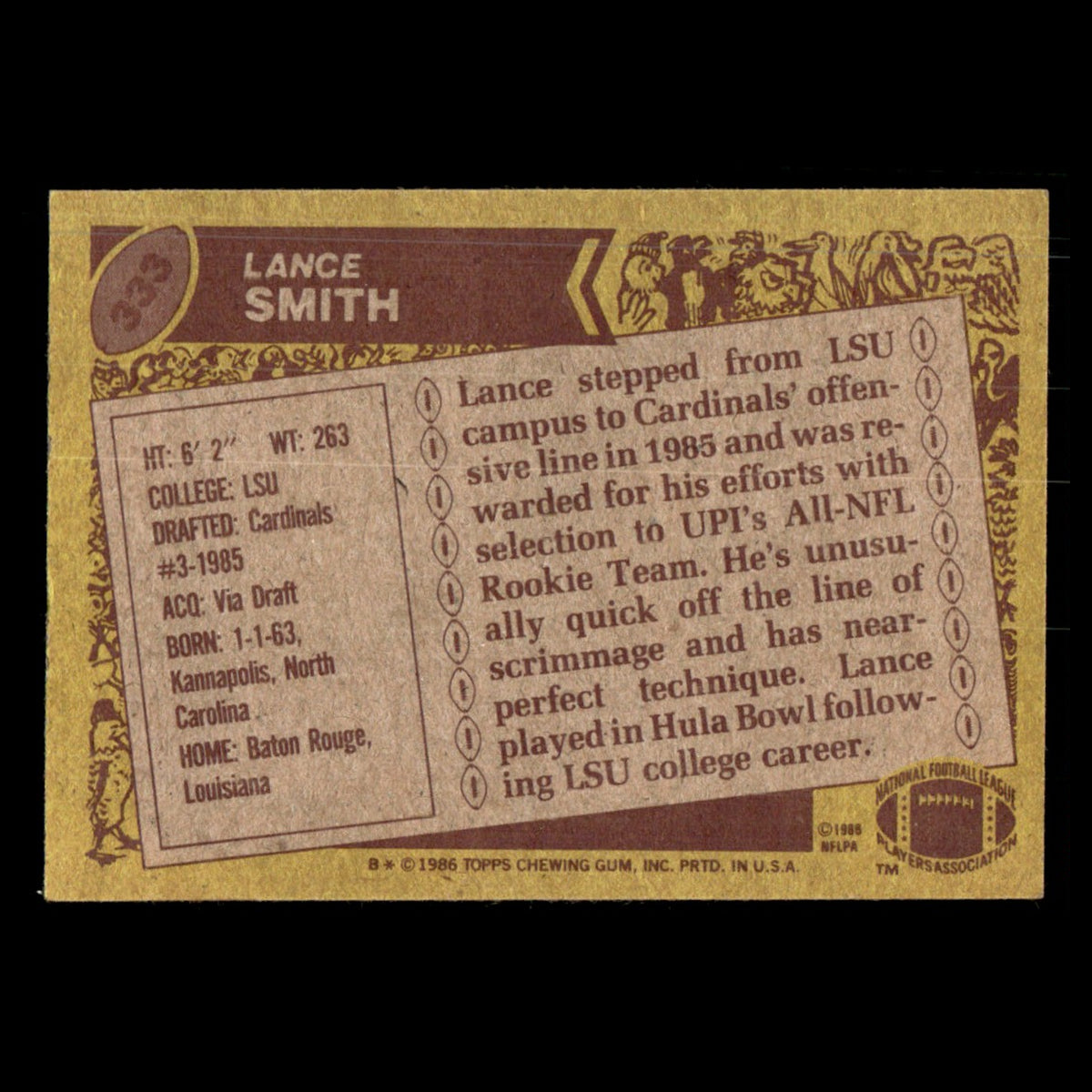 Lance Smith #333 1986 Topps St. Louis Cardinals Football Card NFL EX