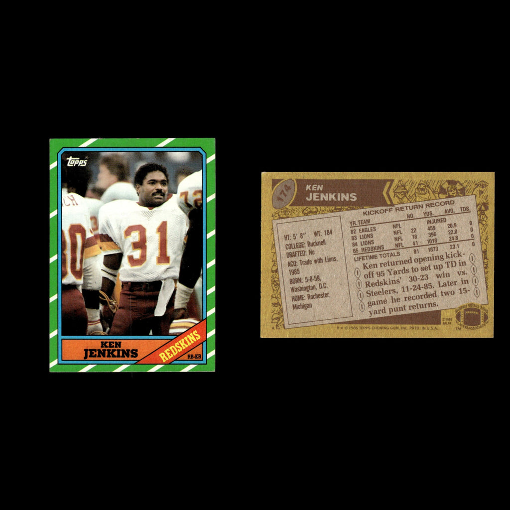 Ken Jenkins #174 1986 Topps Washington Redskins Football Card NFL EX