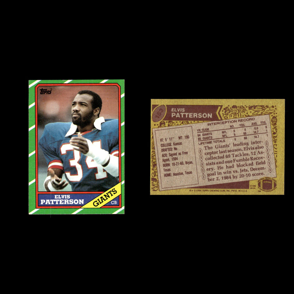 Elvis Patterson #153 1986 Topps New York Giants Football Card NFL EX