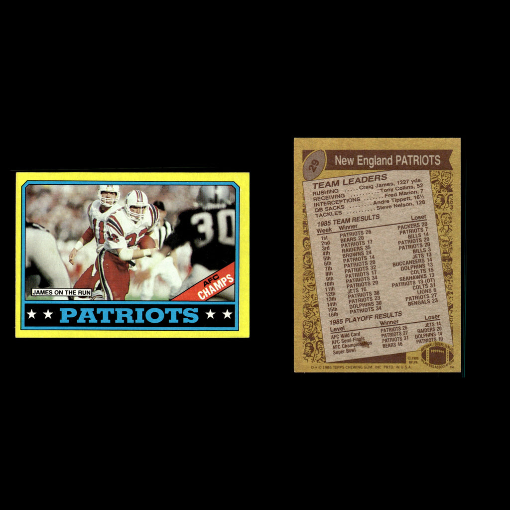 Craig James #29 1986 Topps New England Patriots Football Card NFL EX