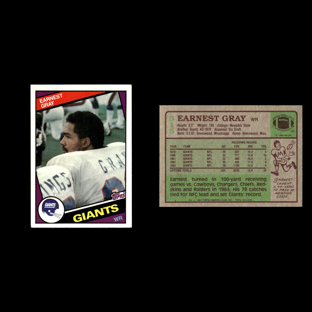 Earnest Gray #315 1984 Topps New York Giants Football Card NFL EX