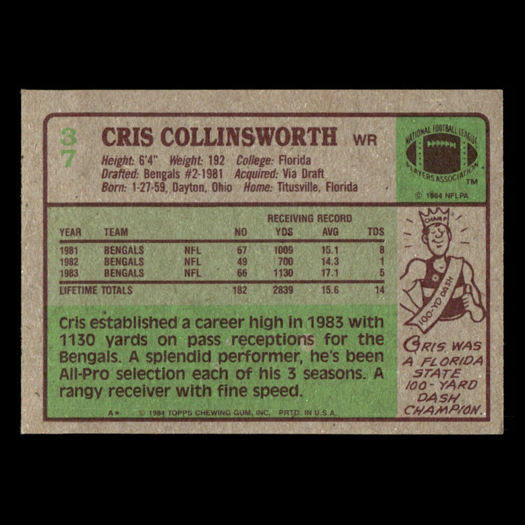 Cris Collinsworth #37 1984 Topps Cincinnati Bengals Football Card NFL EX