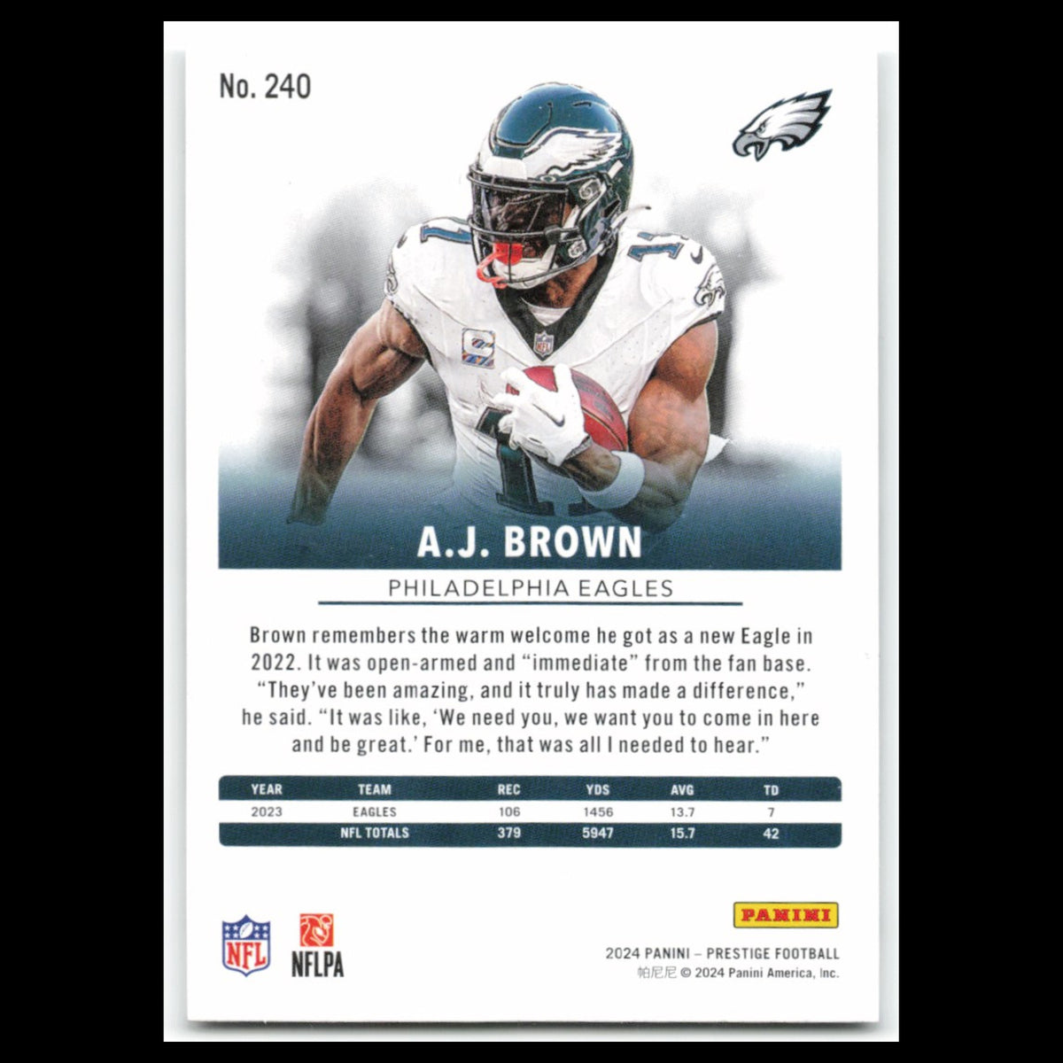 A.J. Brown #240 2024 Panini Prestige Philadelphia Eagles Football Card NFL NM