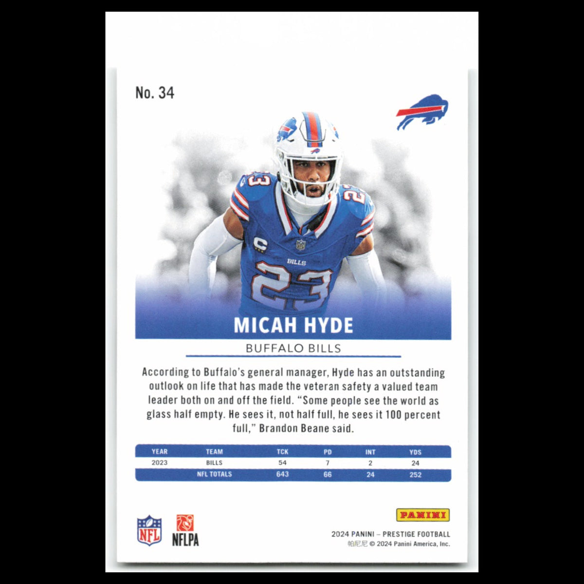 Micah Hyde #23 2024 Panini Prestige Buffalo Bills Football Card NFL NM