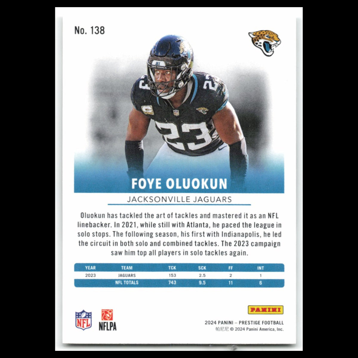 Foye Oluokun #138 2024 Panini Prestige Los Angeles Chargers Football Card NFL NM