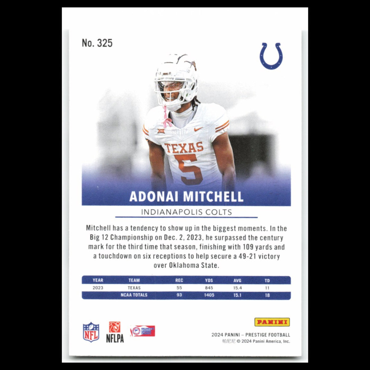 Adonai Mitchell Rookie #325 2024 Panini Prestige Indianapolis Colts Football NFL