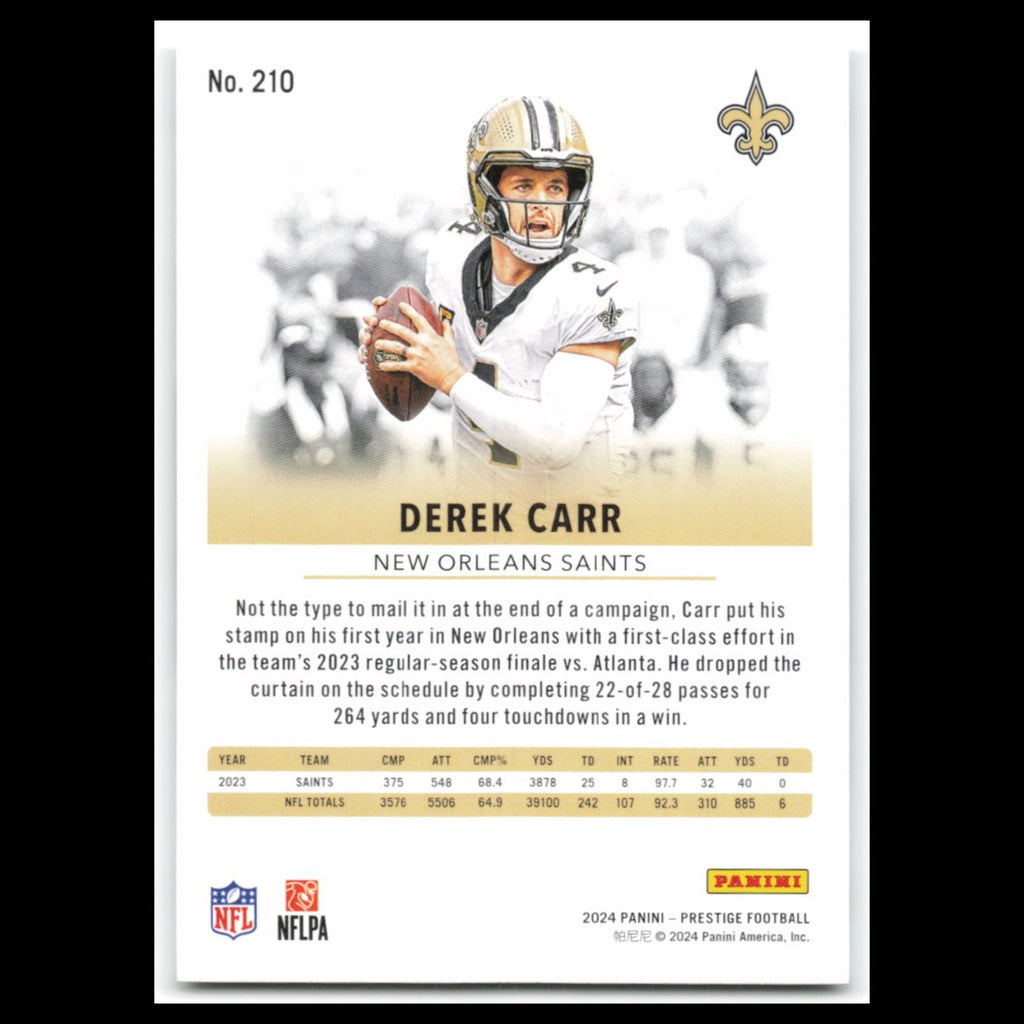 Derek Carr #210 2024 Panini Prestige New Orleans Saints Football Card NFL NM