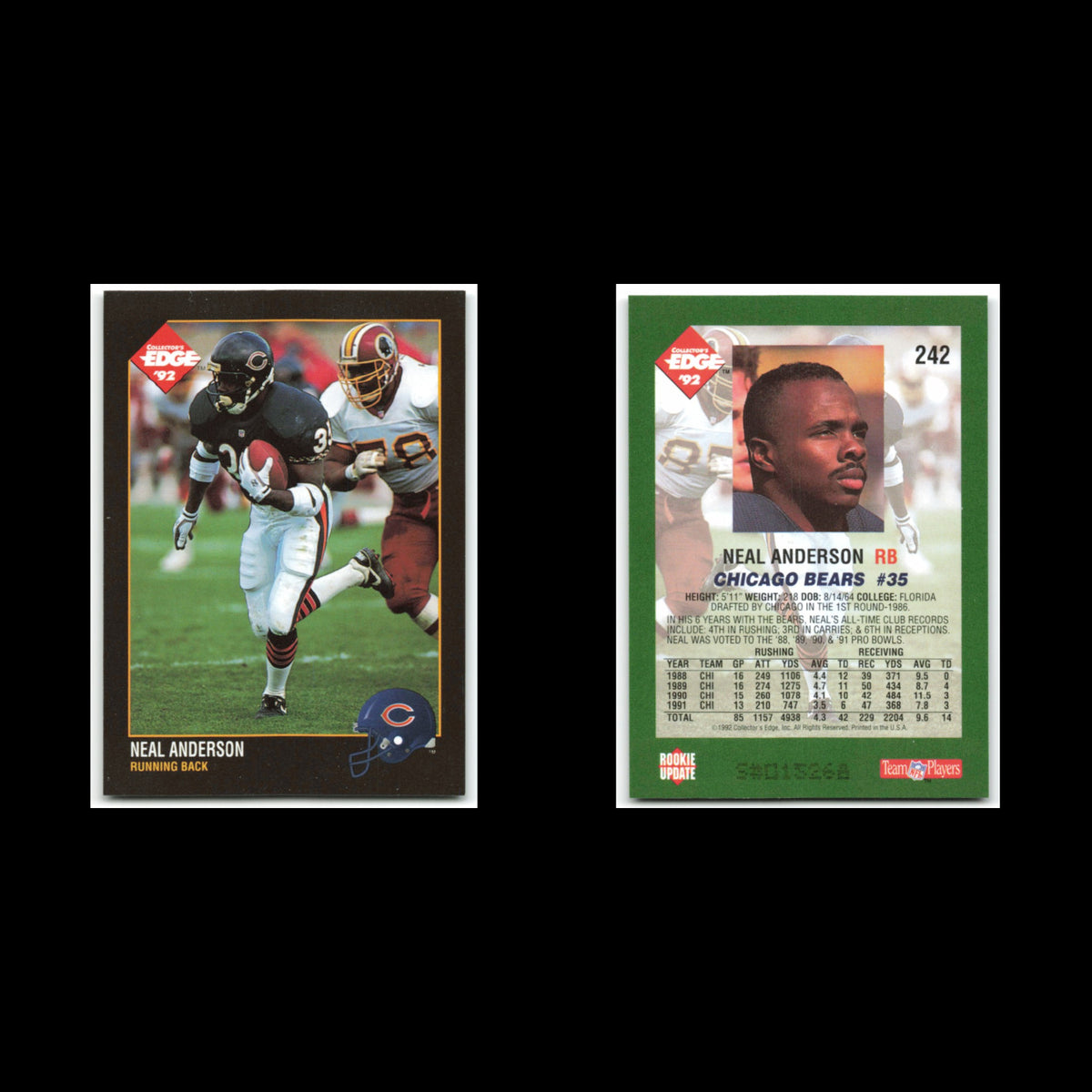 Neal Anderson #242 1992 Collectors Edge Chicago Bears Football Card NFL NM