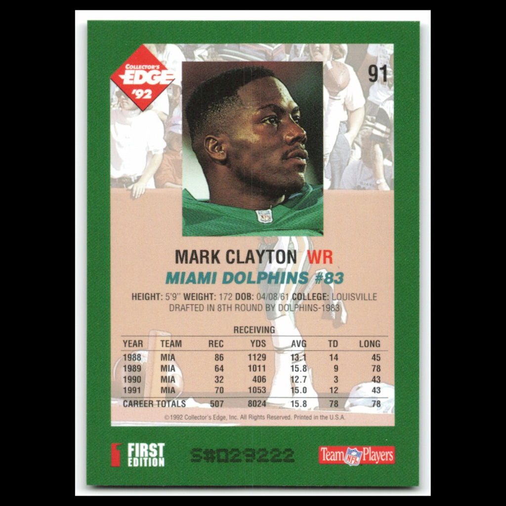 Mark Clayton #91 1992 Collectors Edge Miami Dolphins Football Card NFL NM