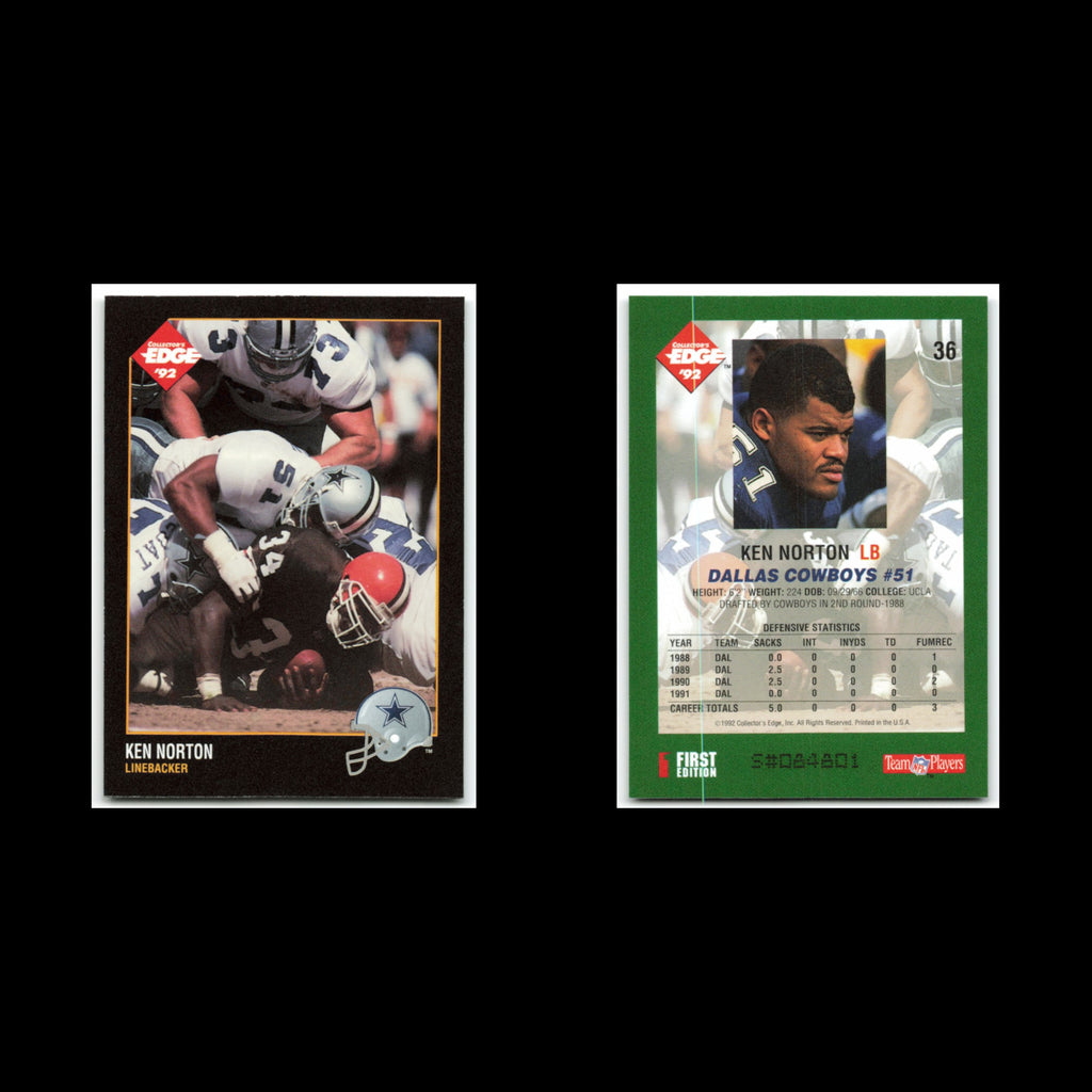 Ken Norton #36 1992 Collectors Edge Dallas Cowboys Football Card NFL NM