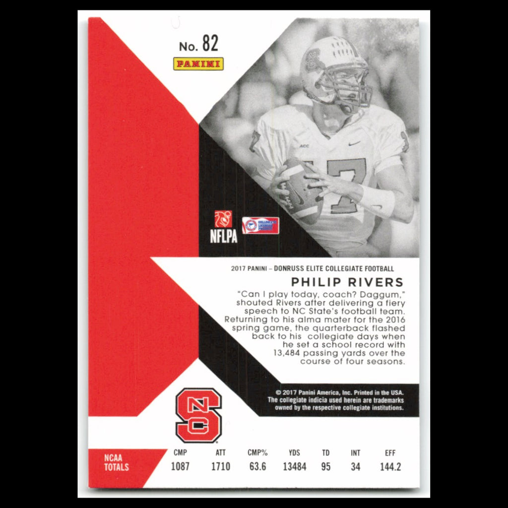 Philip Rivers #82 2017 Panini Elite Draft Picks NC State Wolfpack Football Card