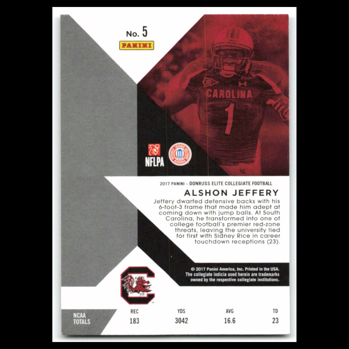 Alshon Jeffery #5 2017 Panini Elite Draft Picks South Carolina Gamecocks Card NM