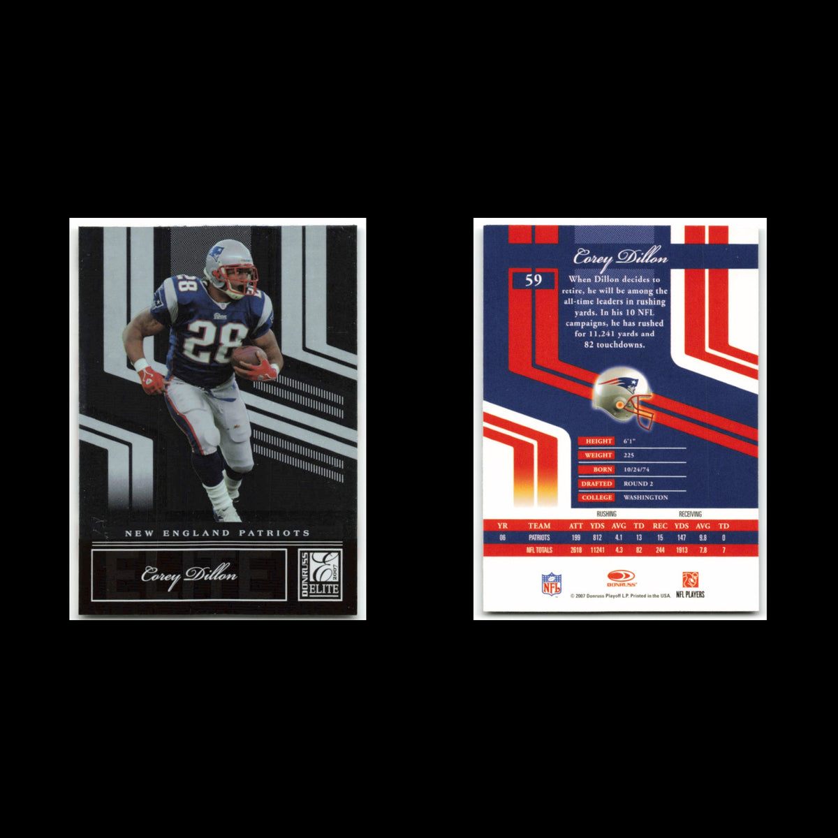 Corey Dillon #59 2007 Donruss Elite New England Patriots Football Card NFL NM