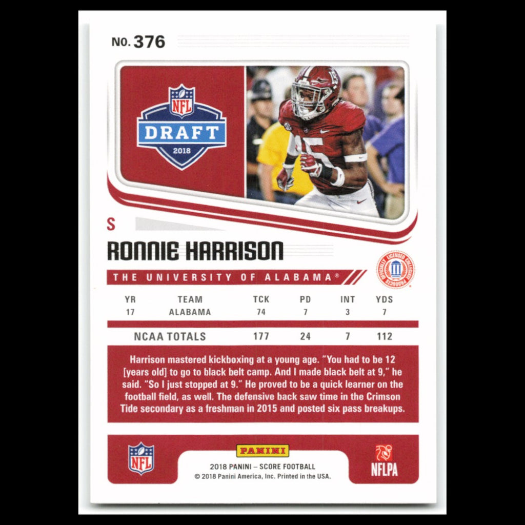 Ronnie Harrison Rookie #376 2018 Score Alabama Crimson Tide Football Card NFL NM