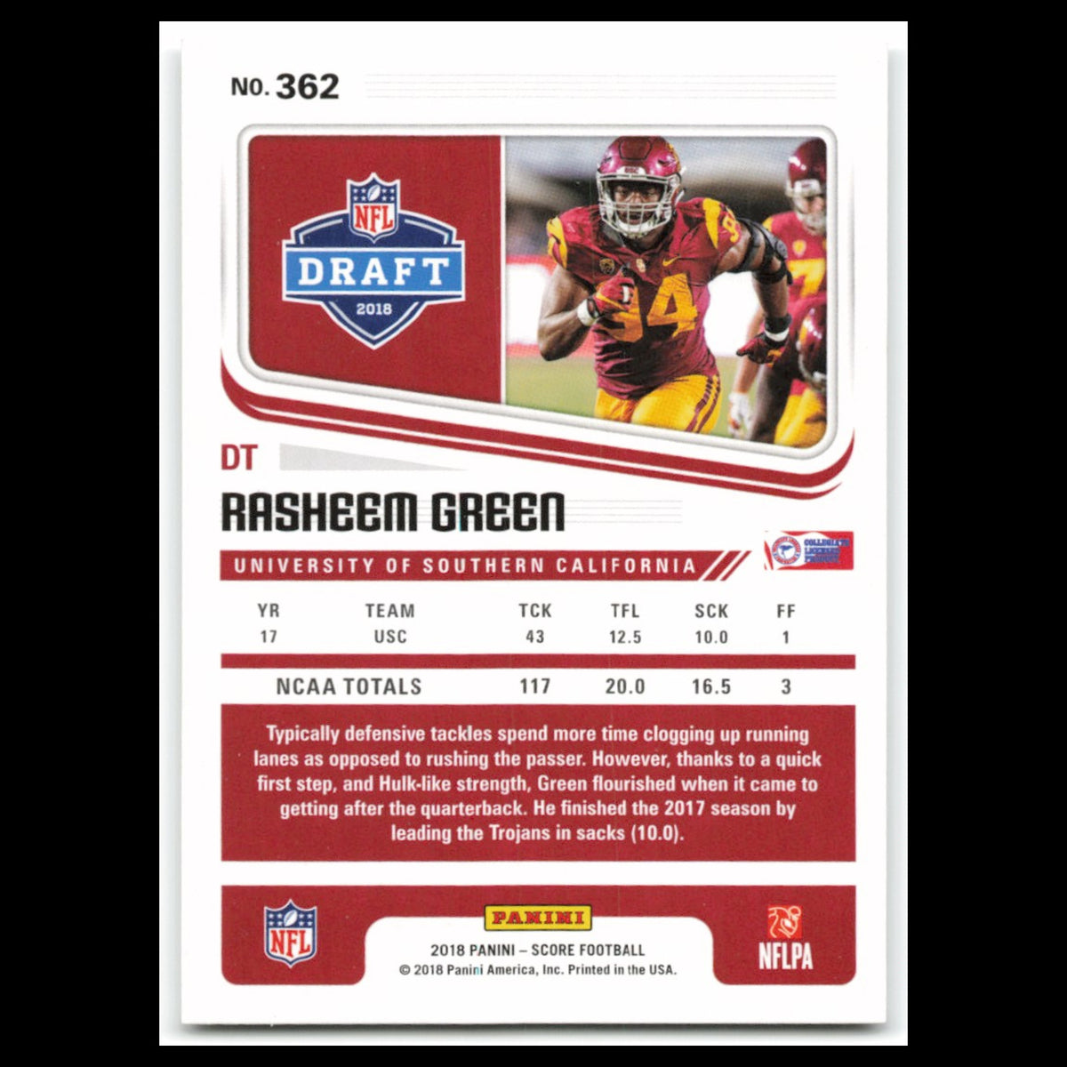 Rasheem Green Rookie #362 2018 Score USC Trojans Football Card NFL NM