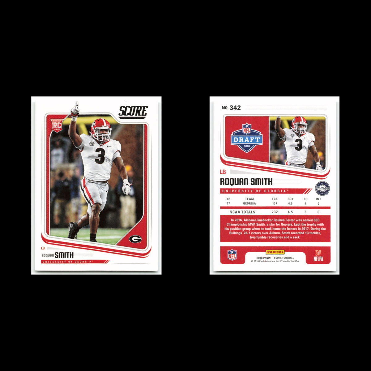 Roquan Smith Rookie #342 2018 Score Georgia Bulldogs Football Card NFL NM