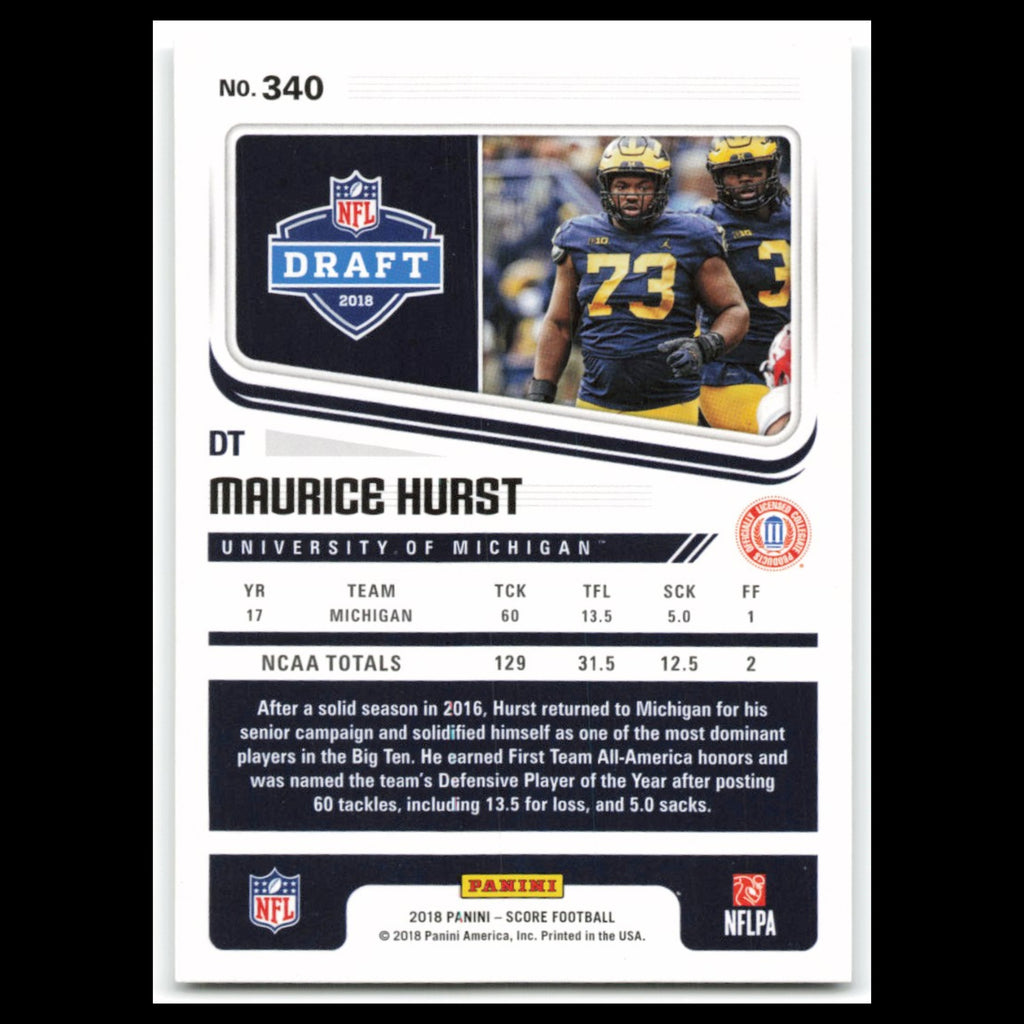 Maurice Hurst Jr. Rookie #340 2018 Score Michigan Wolverines Football Card NFL