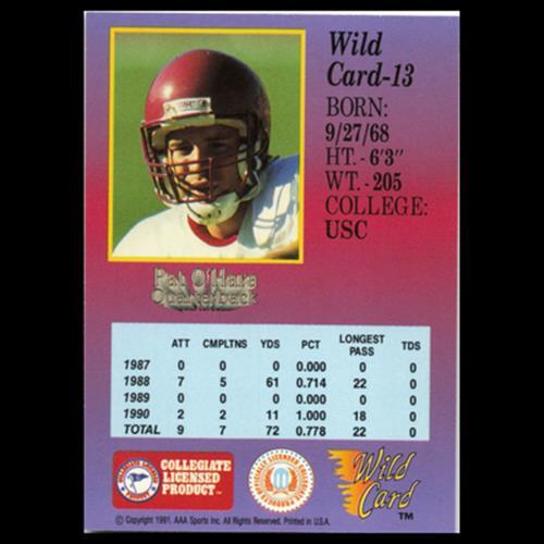 Pat OHara #13 1991 Wild Card Collegiate 1st Edition USC Trojans Football Card NM