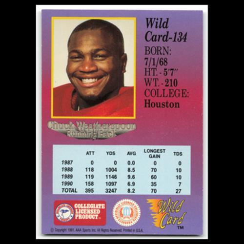 Chuck Weatherspoon #134 1991 Wild Card Collegiate 1st Edition Houston Cougars NM